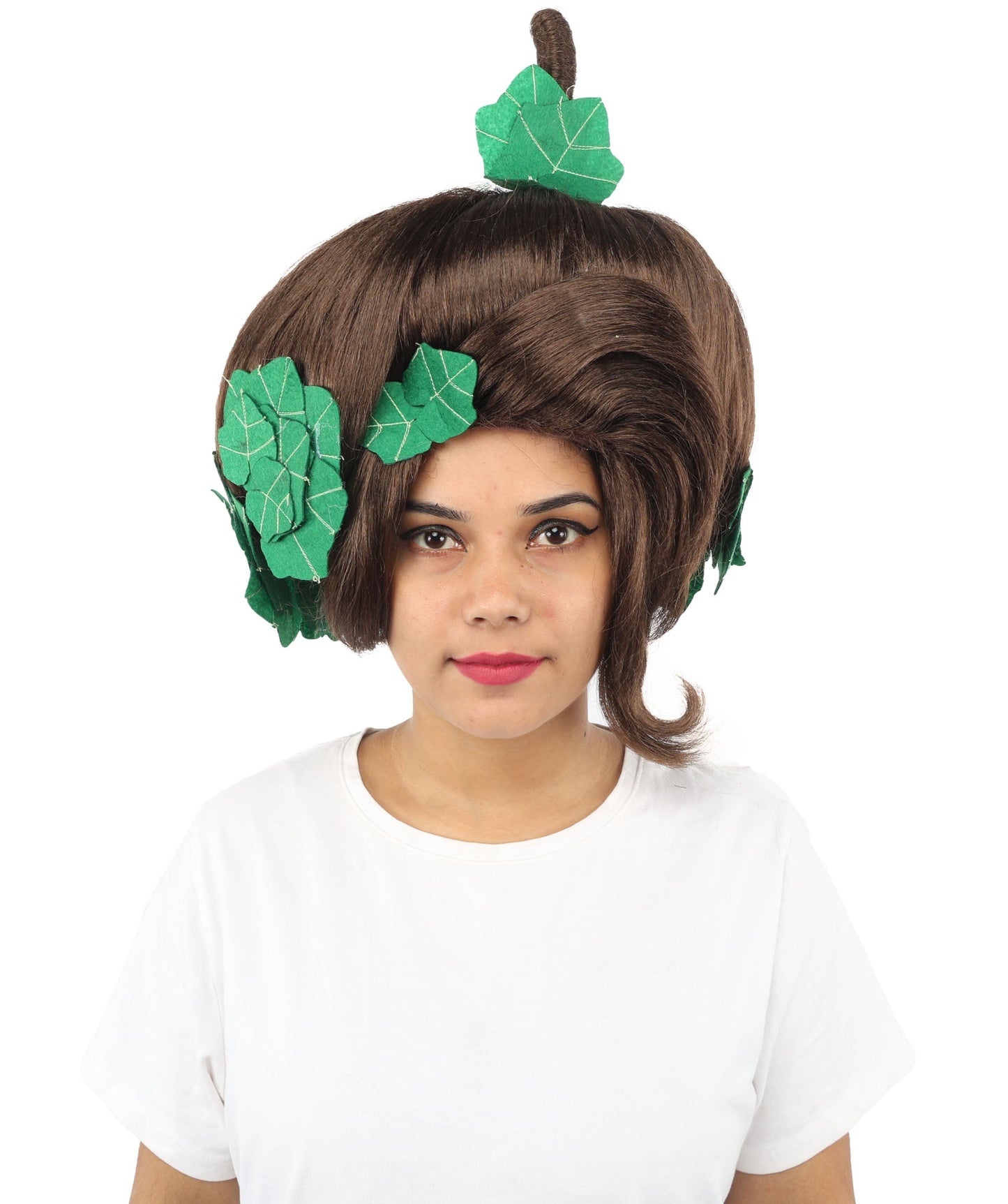 HPO Adult Women's Sculpted Pumpkin Show Wig | Multiple Color Options | Create of synthetic fiber, massive spherical updo with green leaf accents, breathable base | Halloween, theater, drag, performance, party, costume events