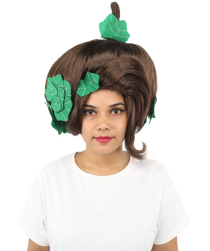 HPO Adult Women's Sculpted Pumpkin Show Wig | Multiple Color Options | Create of synthetic fiber, massive spherical updo with green leaf accents, breathable base | Halloween, theater, drag, performance, party, costume events