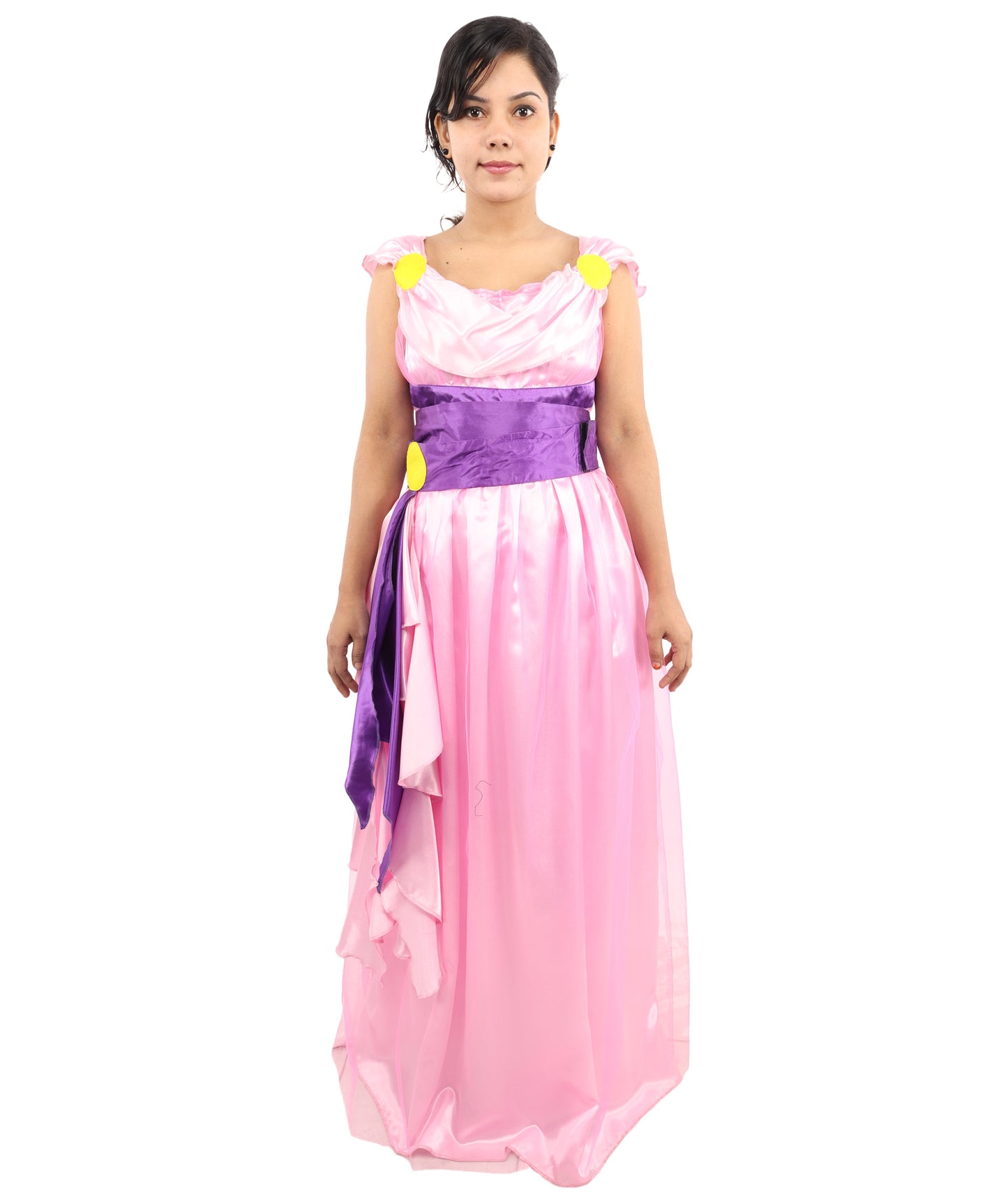 HPO Women’s Pink & Purple Heroine Style Costume – Elegant Draped Gown Dress with Sash Detail | Classic Theme Party & Cosplay Outfit