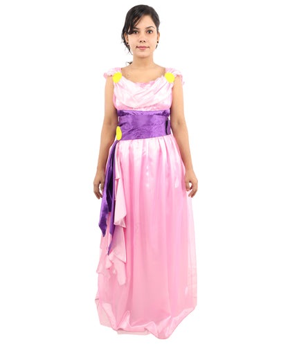 HPO Women’s Pink & Purple Heroine Style Costume – Elegant Draped Gown Dress with Sash Detail | Classic Theme Party & Cosplay Outfit