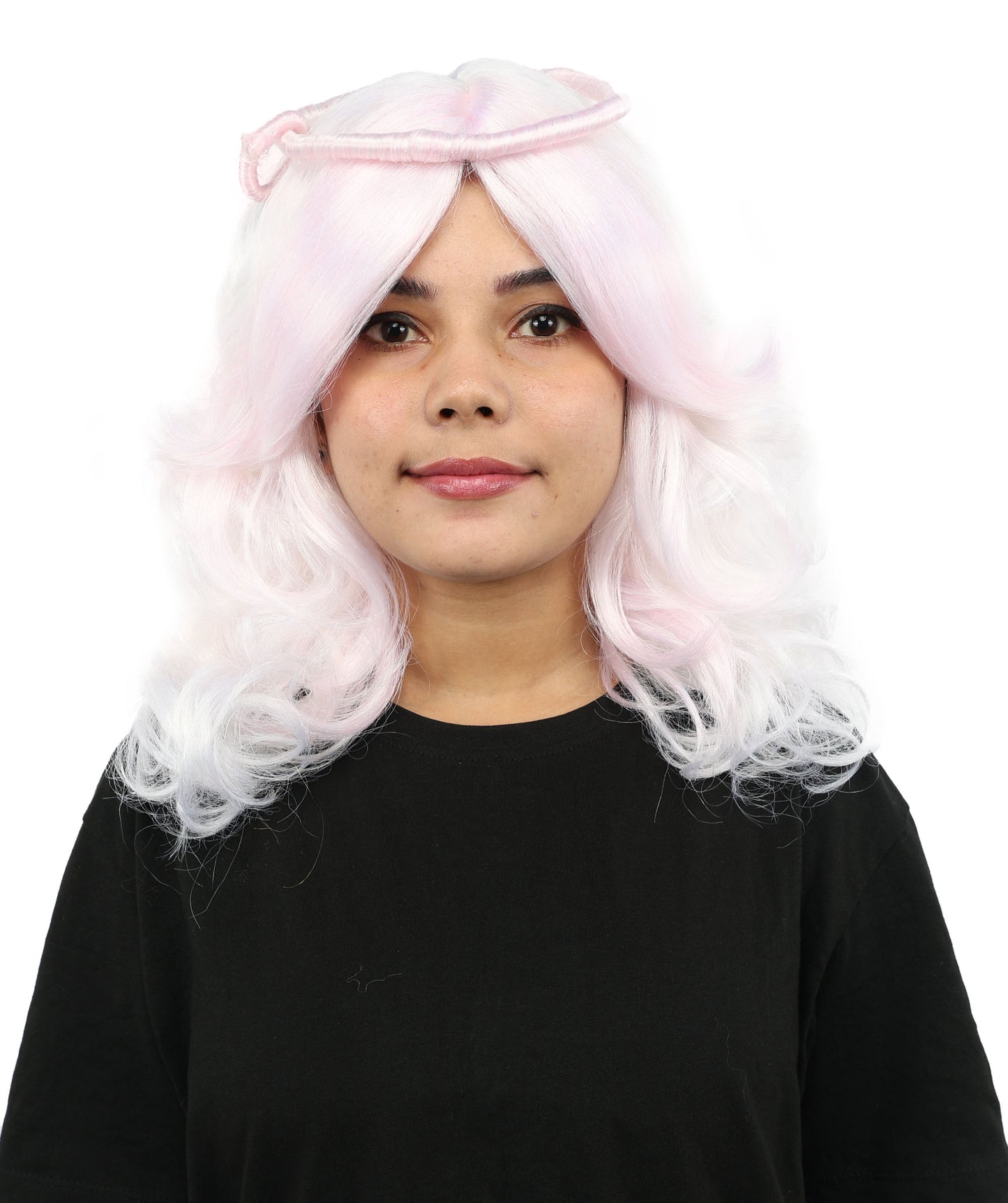 HPO Women's Novelty Wig | Light Pastel Pink & White Synthetic Hairpiece | Soft, Fluffy, Anime-Inspired Style with Adjustable Cap for Halloween, Parties & Stage