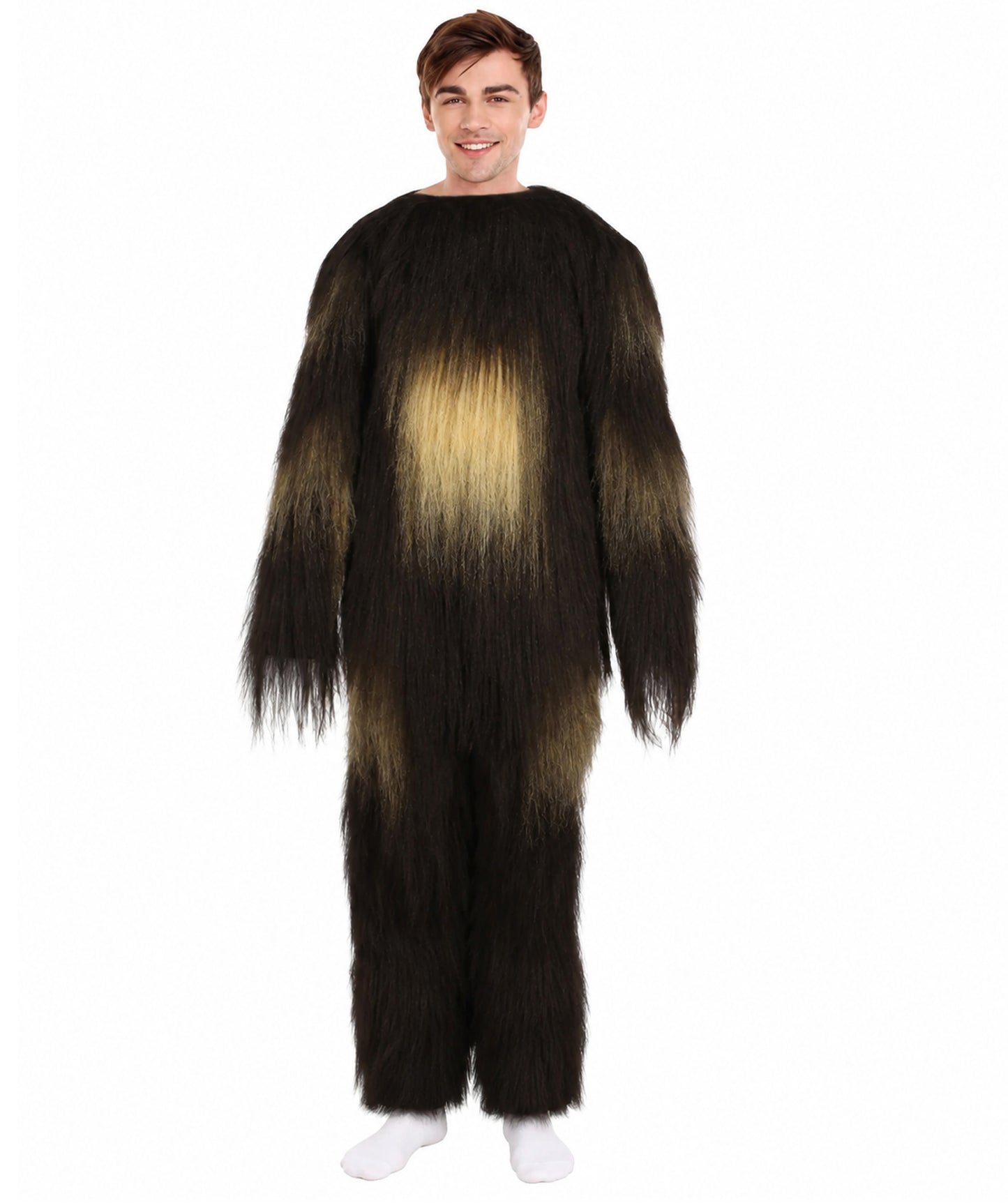 Long Hairy Elder Warrior Ape Military Leader Resistance Fighter Dark Brown Costume