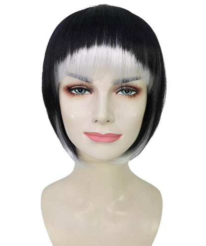 HPO Women's Black & White Carnival Halloween Roleplay Wig | Flame-resistant Synthetic Fiber with Capless Cap| Ideal for party, Halloween, cosplay, theater, drag, performance, costume events