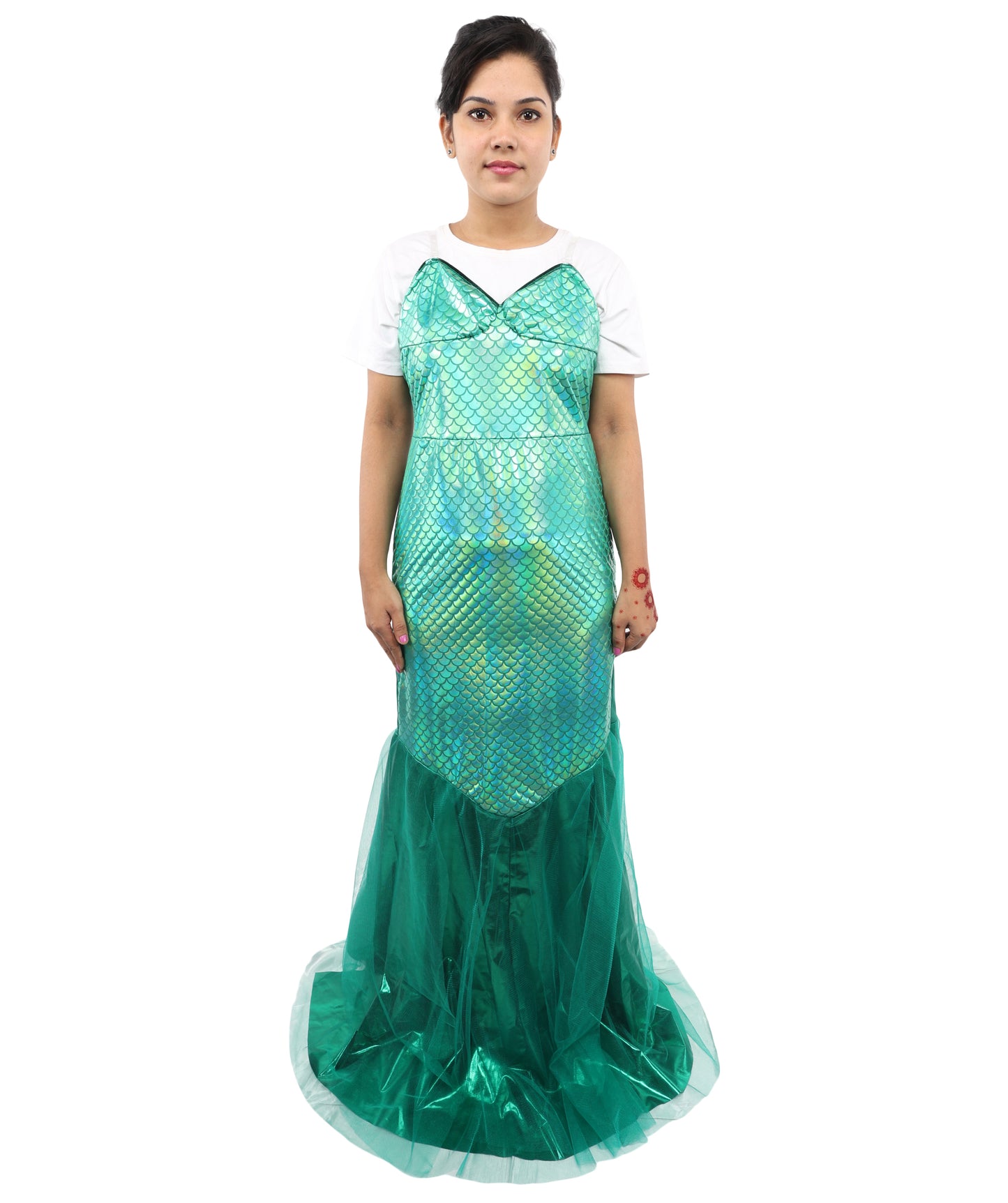 HPO Women's Green Fishtail Sequin Gown Costume | Elegant Shimmer Dress | Ideal for Halloween, Parties, Cosplay & Evening Themes