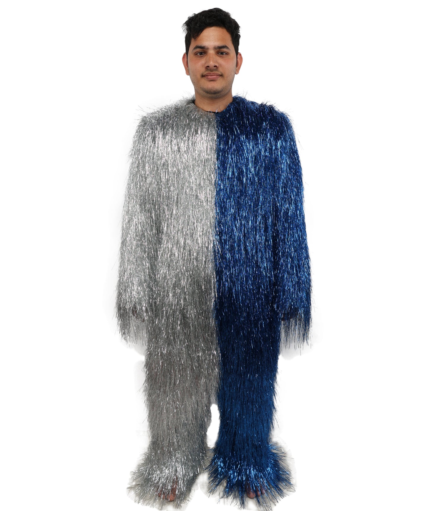 HPO Unisex Tinsel Hairy Two-Part Costume, Bundle & Mask Set | Full-Body Suit & Matching Mask | Long Hair Funny Costume for Halloween, Performers, Cosplay & Mascots