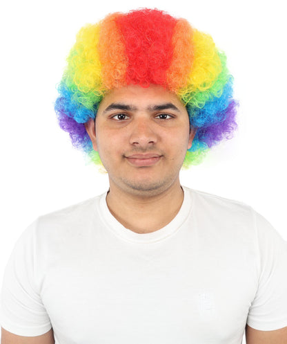 HPO Unisex Rainbow Afro Clown Wig | Multicolor Hairpiece with Standard Cap Design | Suitable for Cosplay, Parties, and Themed Events