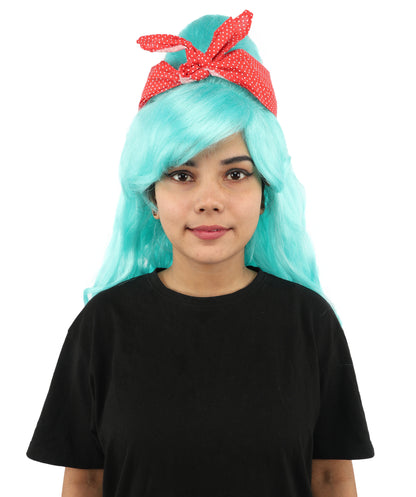 HPO Women’s Retro Beehive Wig with Red Bow | Multicolor Options | Extra Long Wavy Fancy Dress Accessory | Fancy Dress Accessory | Celebrity-Inspired Hair for Halloween, Cosplay & Music Tribute Parties