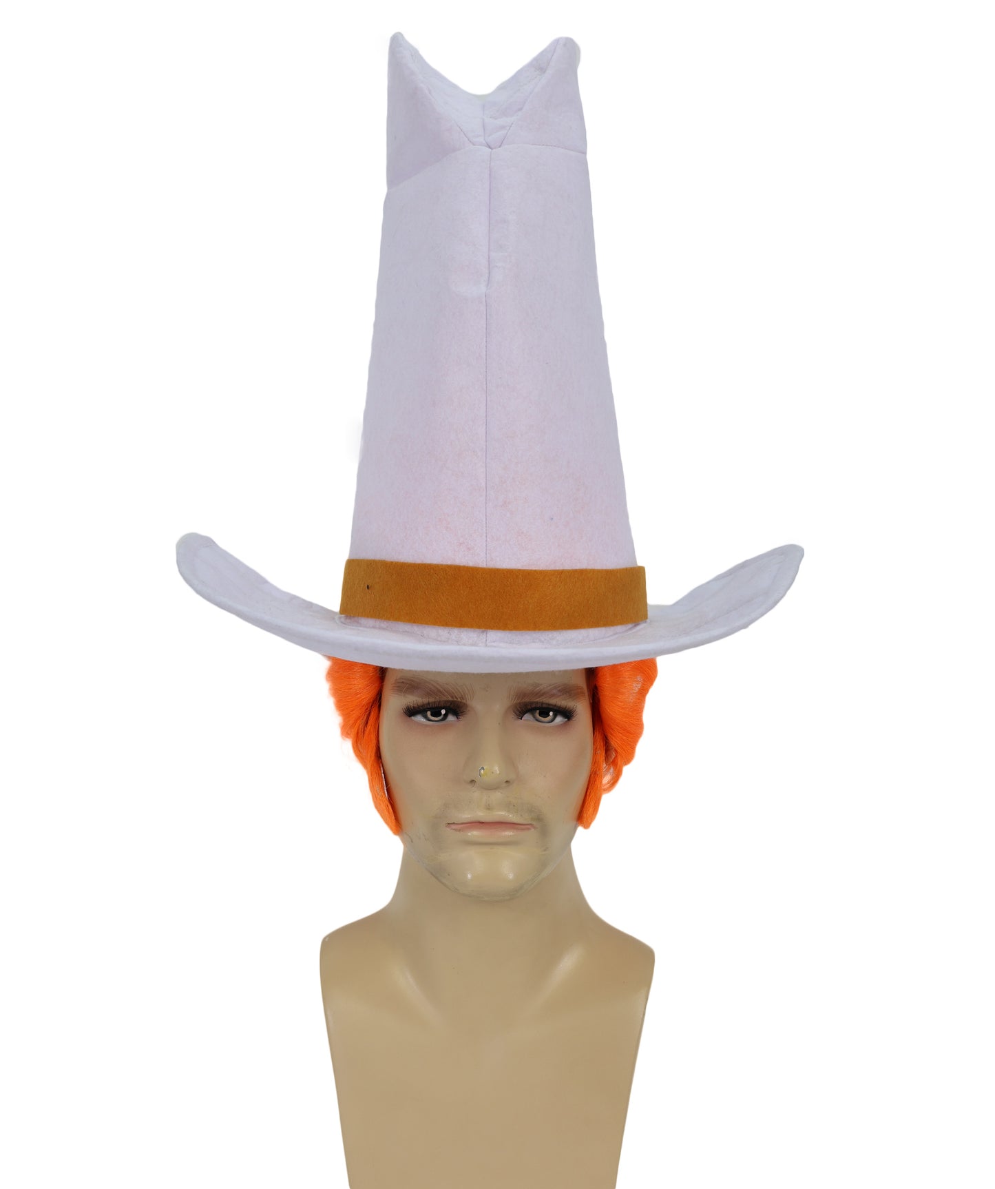 HPO Troll-Inspired Cowboy Wig – Funny Orange Character Hair with Tall White Hat Style | Halloween & Party Use