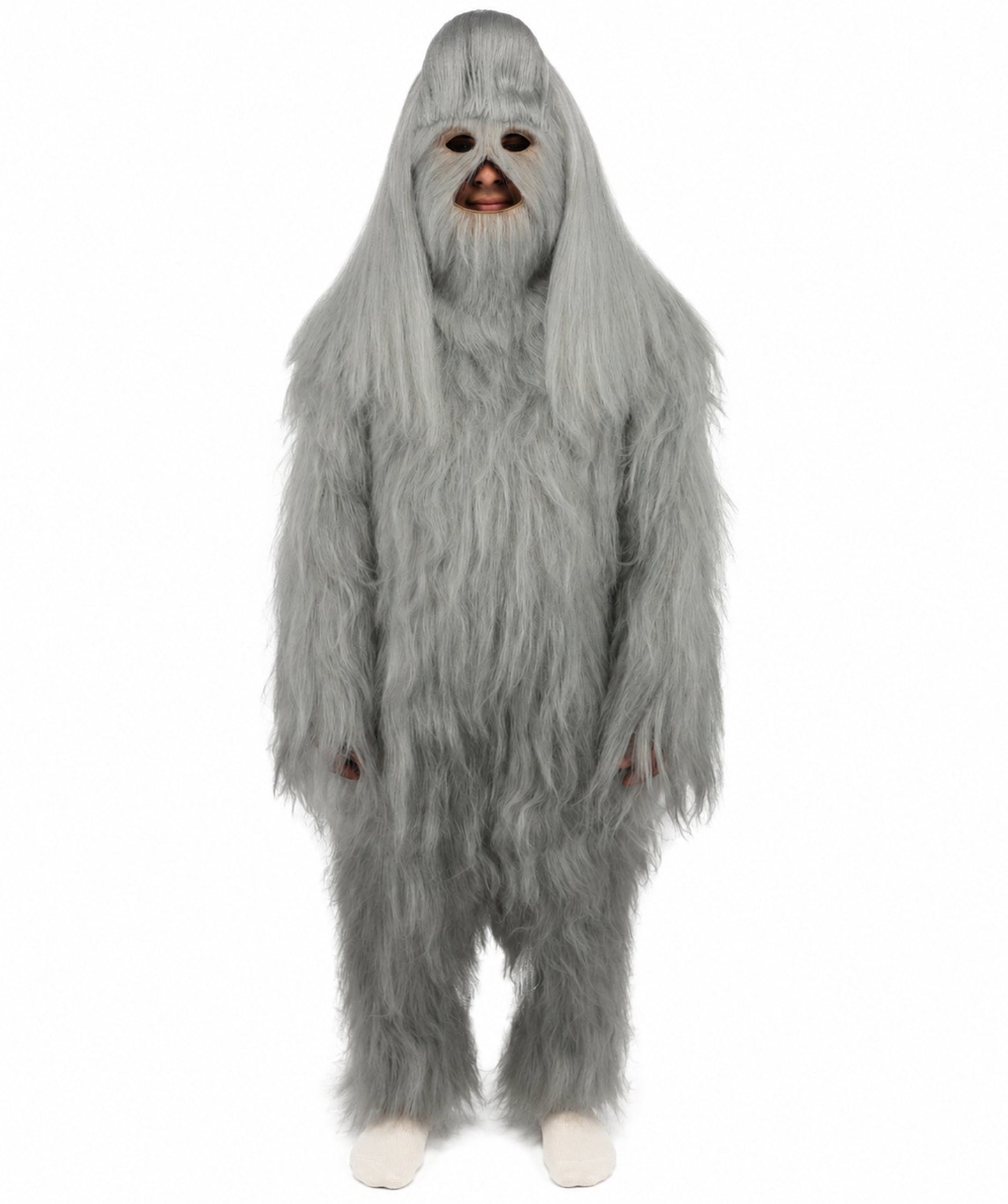 HPO Unisex Extreme Hairy Person Costume, Mask and Bundle - Full-Body Hair Suit Extra-Long Ash Brown Costume Wig for Halloween, Cosplay & Parties