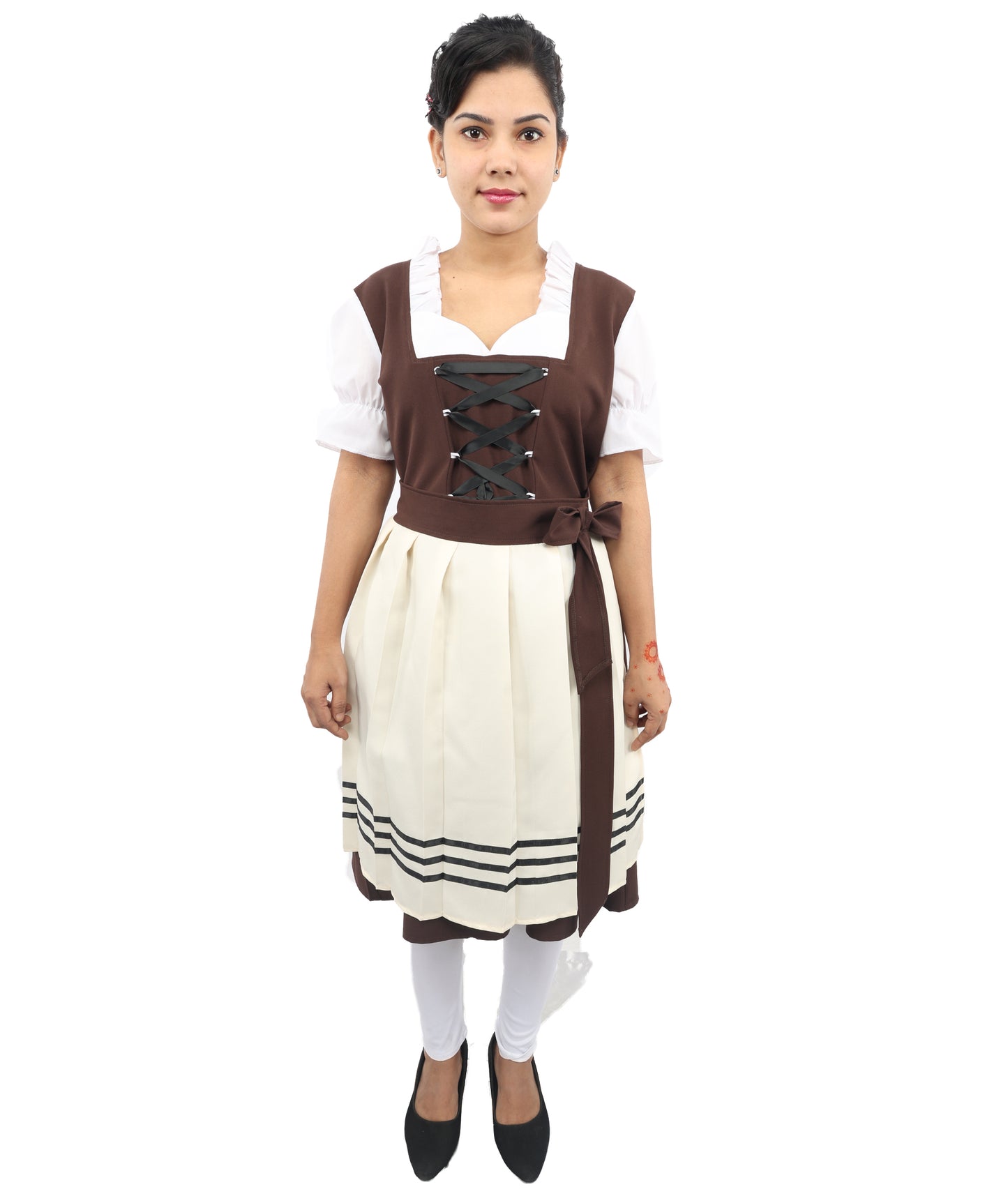 HPO Women’s Brown & White Oktoberfest Costume – Authentic German Bavarian Dirndl Dress