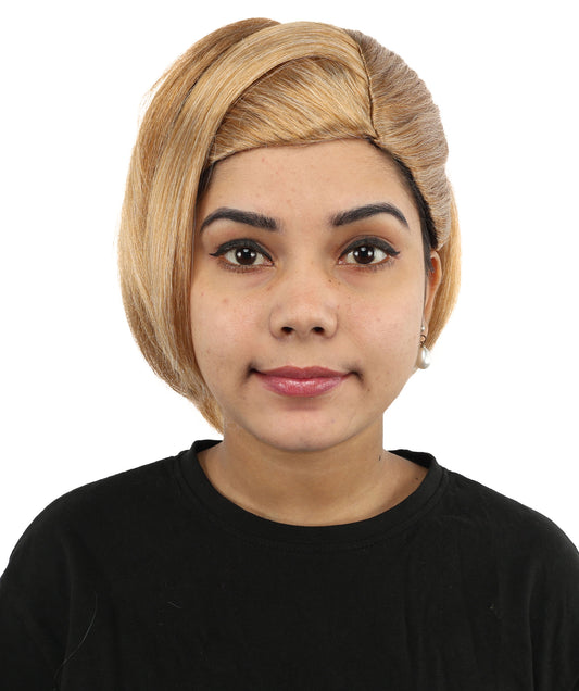 HPO Women's Elegant Braided Updo Brown Wig | Flame-Retardant Synthetic Fiber With Capless Cap | Ideal For Theater, Halloween And Cosplay