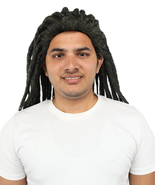 HPO Men's Fantasy Black Tribal Wig | Long Black Synthetic Hair with Adjustable Cap for Cosplay, Themed Events, Halloween, Stage & Roleplay