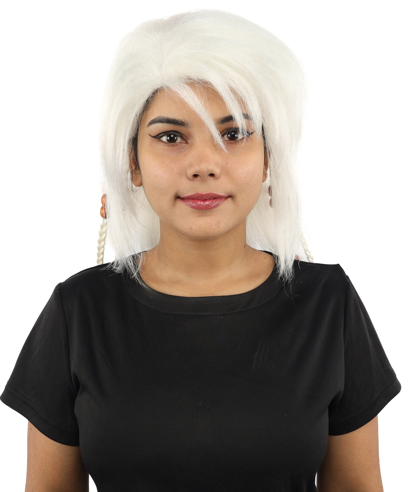 HPO Adult Women's Long Tribal Braided Wig | Multiple Color Options | Dark Shaggy Bob with Beaded Strands, Synthetic Fiber & Breathable Cap | Halloween, Sci-Fi Roleplay, Fantasy Costume
