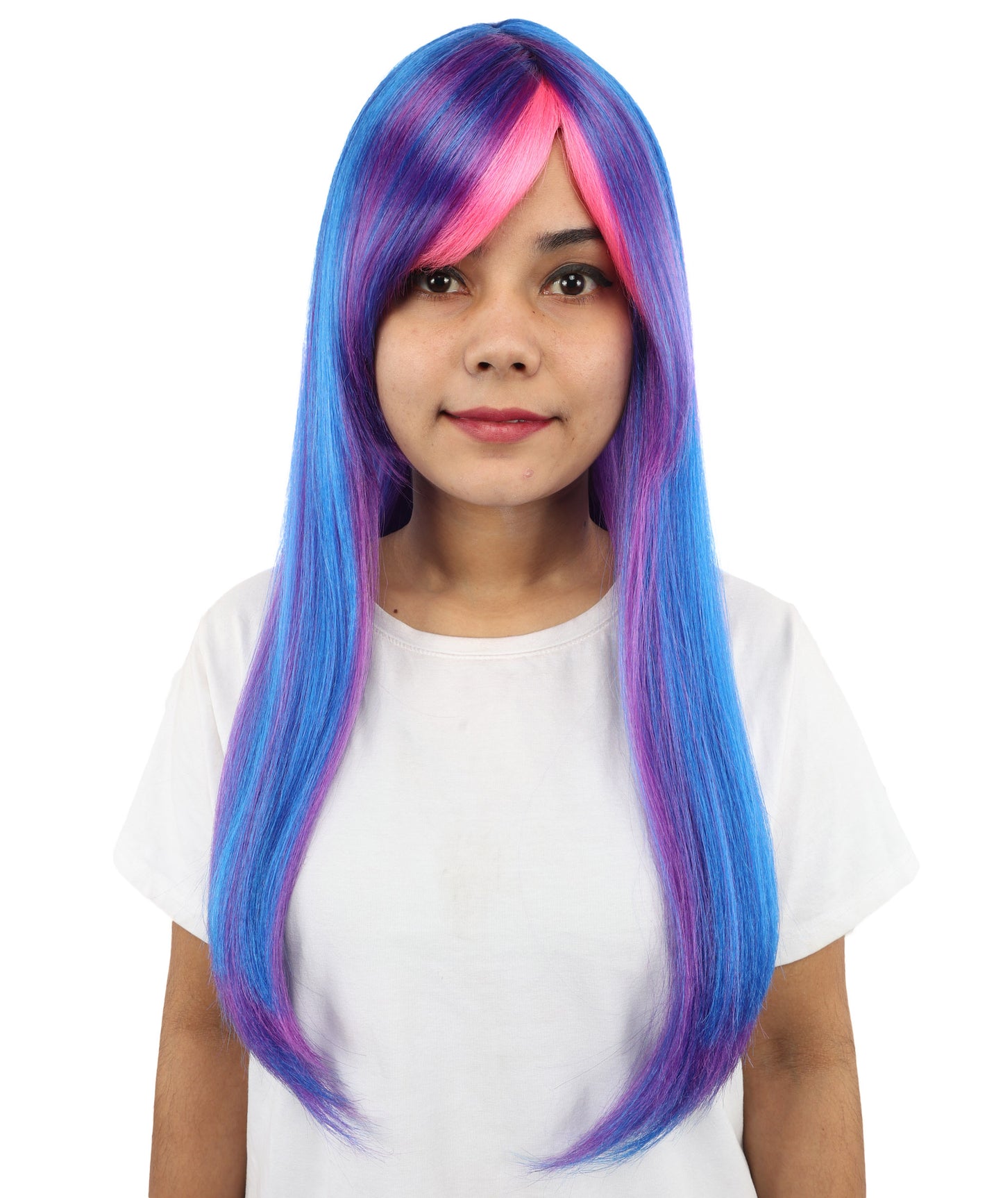 HPO Women's Twilight Sparkle Style Wig | Long Dark Purple Hair with Hot Pink Bangs and Highlights | My Little Pony Equestria Girls Costume