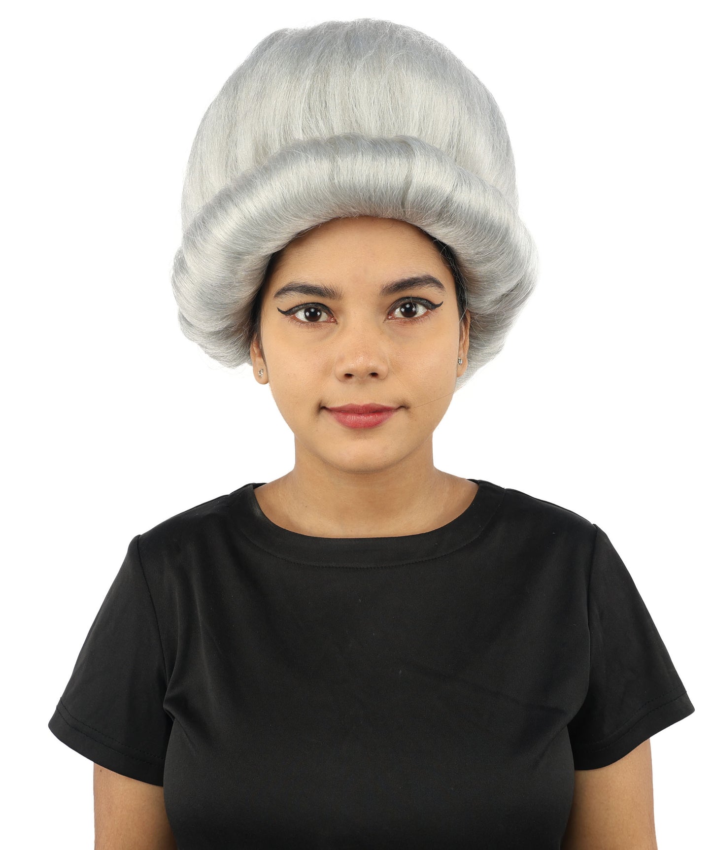 HPO Women's Voluminous Golden Blonde Grandma Wig | Medium Puffy Afro Style with Silver Texture, Synthetic Fiber & Adjustable Fit | Halloween, 100th Day of School, Theater & Funny Costume