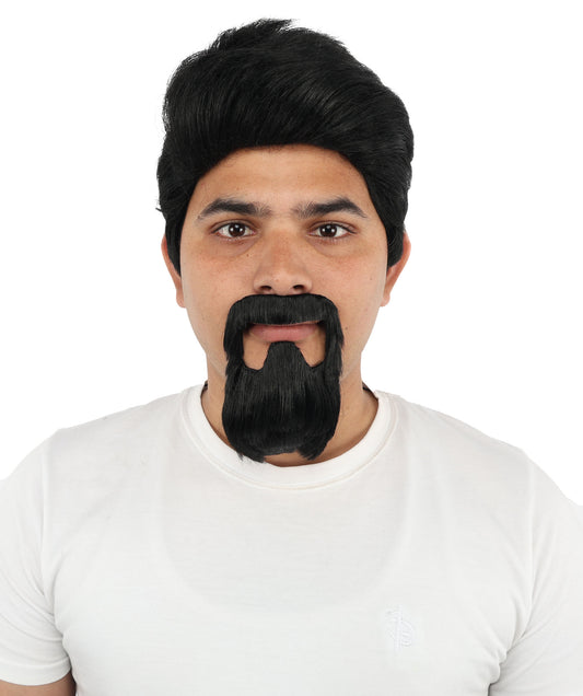 HPO Men's Black Wig with Goatee Beard & Mustache | Stylish Men’s Hair with Beards Look | Suitable for Cosplay, Costume Parties, Stage Performances & Events