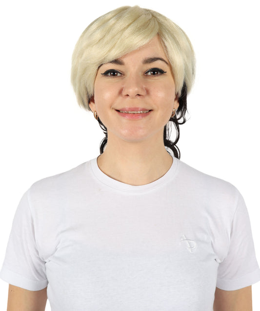 HPO Women's Wavy Multicolored Mullet Pixie Cut Wig | Vibrant Cosplay & Party Hairpiece | Bold Colorful Look for Themed Events Adjustable & Comfortable Fit for All Head Sizes