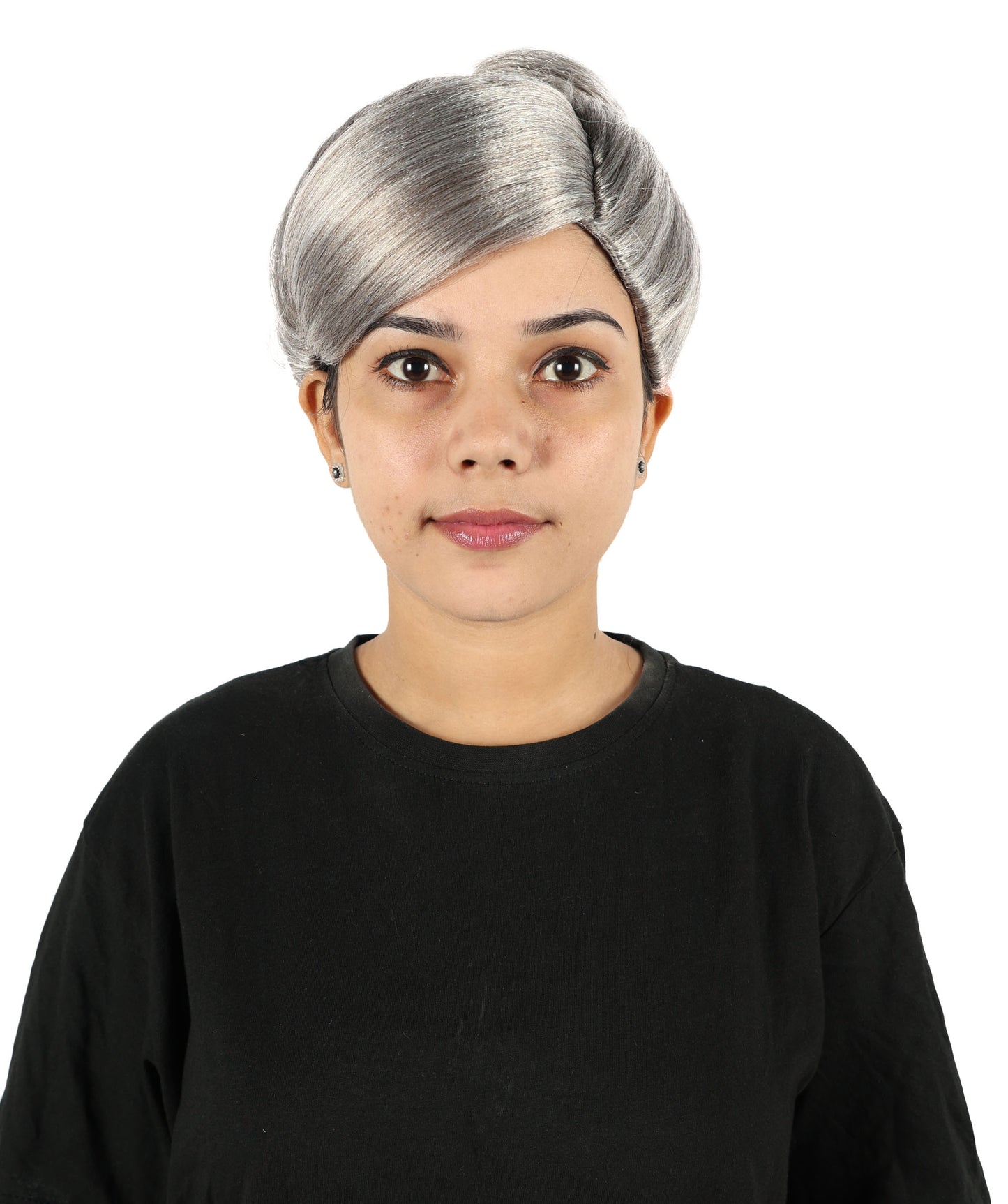 HPO Women's Elegant Lady Short Wig | Classic Grey Layered Hairpiece for Women | Lightweight Synthetic Fiber Wig for Parties & Daily Wear
