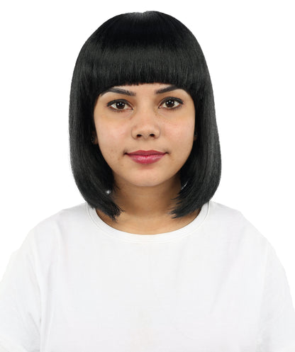 Adult Women’s Medium Bob Wig with Bangs – Layered Hairstyle with Soft Synthetic Fibers & Smooth Texture With Standard Cap | Stylish Hairpiece for Cosplay, Parties & Photo Shoots | Multicolor Options