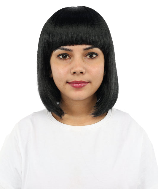 Adult Women’s Medium Bob Wig with Bangs – Layered Hairstyle with Soft Synthetic Fibers & Smooth Texture With Standard Cap | Stylish Hairpiece for Cosplay, Parties & Photo Shoots | Multicolor Options