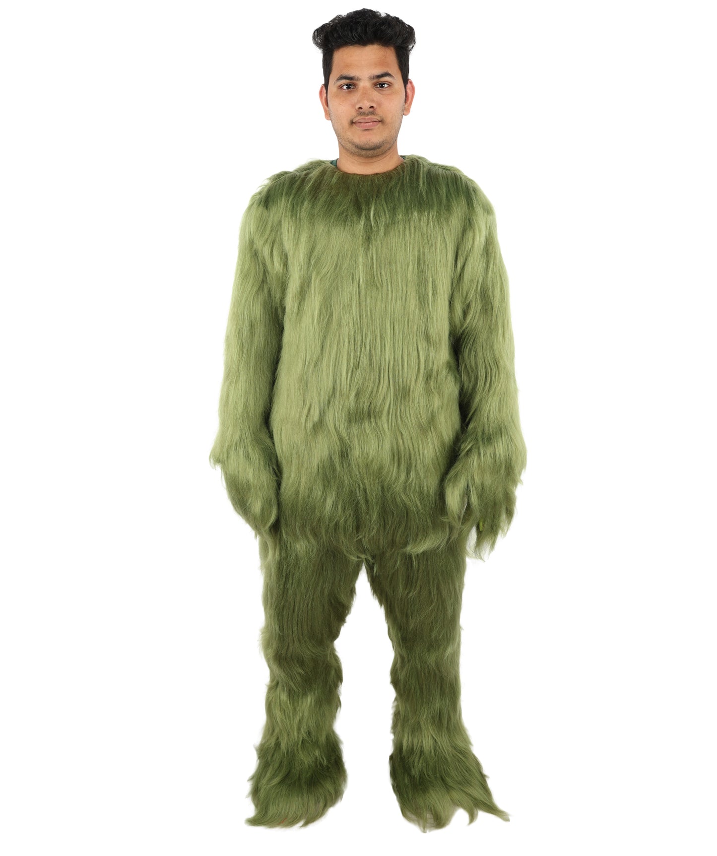 Furry Monster Grinch Christmas Olive Green Santa Costume, Ideal for Halloween