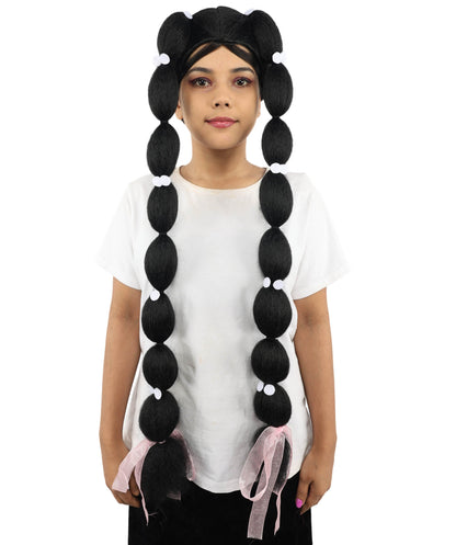 Adult Women's Celebrity-Inspired Black Triple Braid Wig | Extra Long Braided Hairpiece with Clips & Ribbons | Ideal for Styled Looks, Halloween and Cosplay
