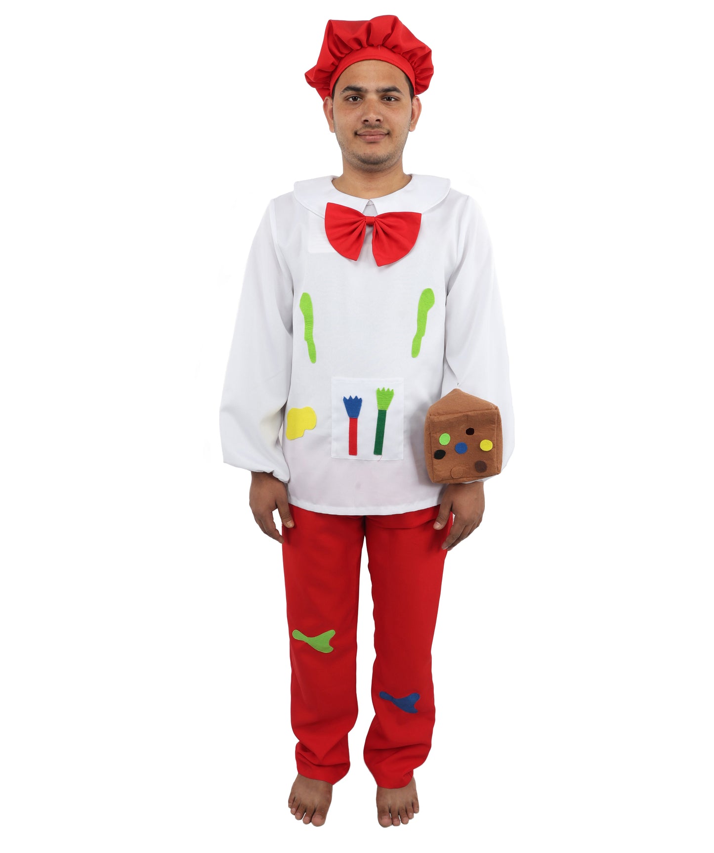 HPO Painter Men’s Costume with Hat – White and Red Themed Outfit  | Creative Fancy Dress for Parties and Social Events