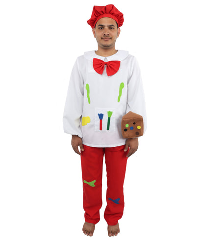 HPO Painter Men’s Costume with Hat – White and Red Themed Outfit  | Creative Fancy Dress for Parties and Social Events
