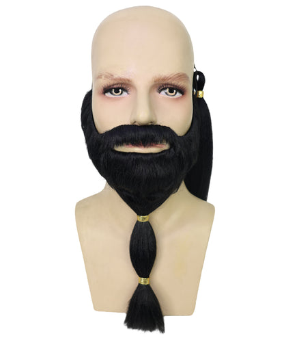 HPO Men's Theatrical Beard and Ponytail Wig Set | Black  full beard and long ponytail style | Ideal for party, Halloween, cosplay, theater, drag, performance, costume events