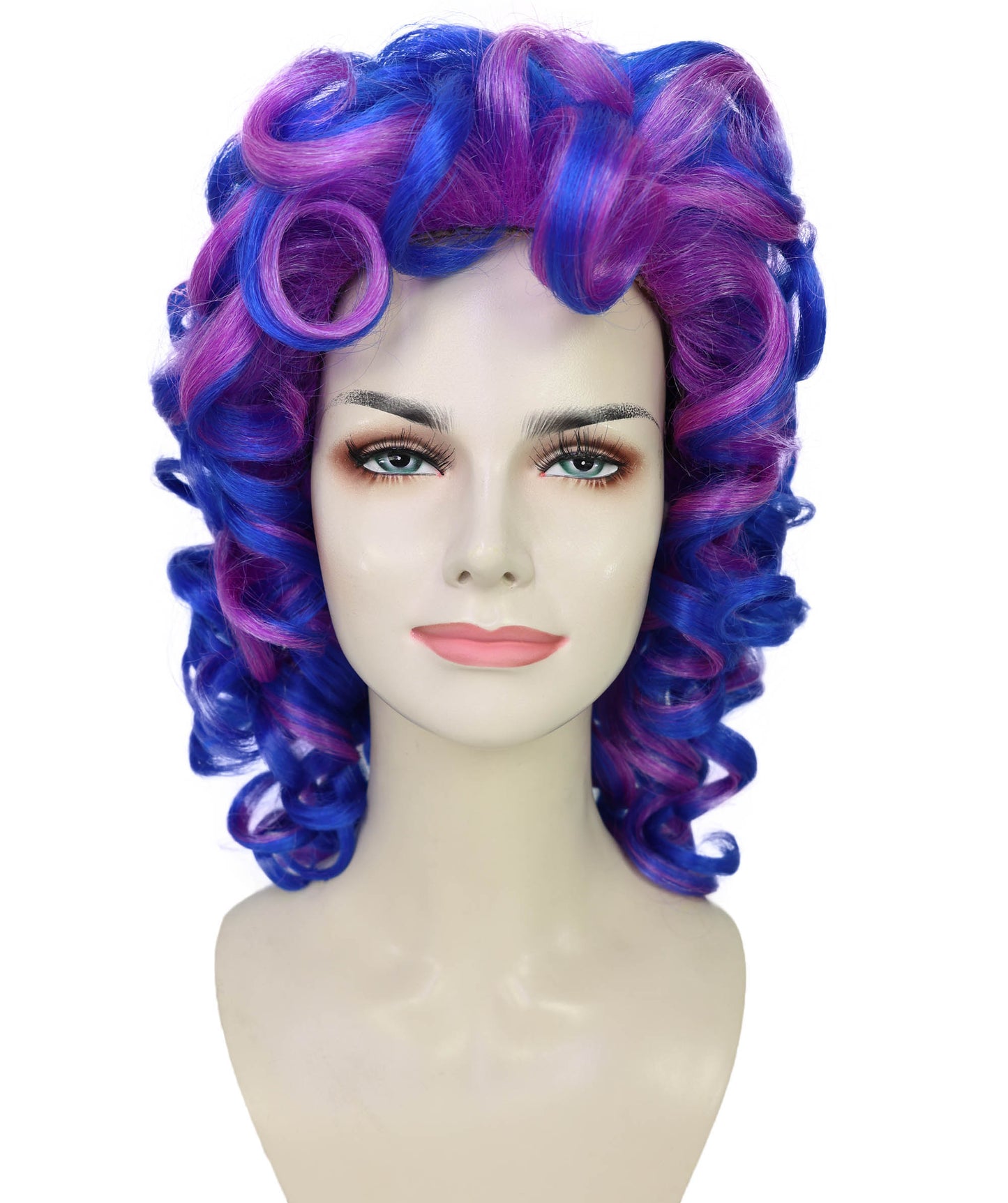 HPO Women Blue & Purple Big Curly Wig | Voluminous Synthetic Costume Hair for Cosplay, Halloween & Parties | Breatheble Capless Cap