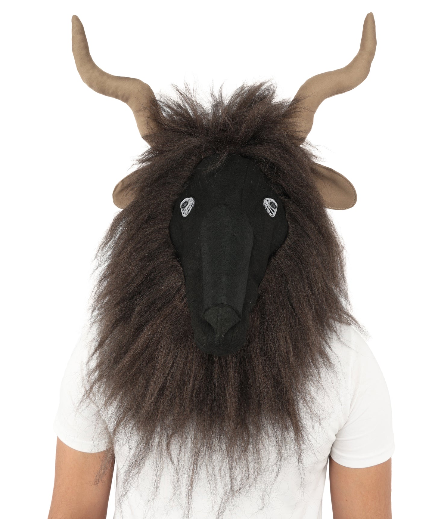 HPO Adult Men's Goat Fur Costume Bundle & Mask Set – Dark Brown Full Body Animal Outfit for Halloween and Cosplay  | Flame-Retardant Synthetic Fiber