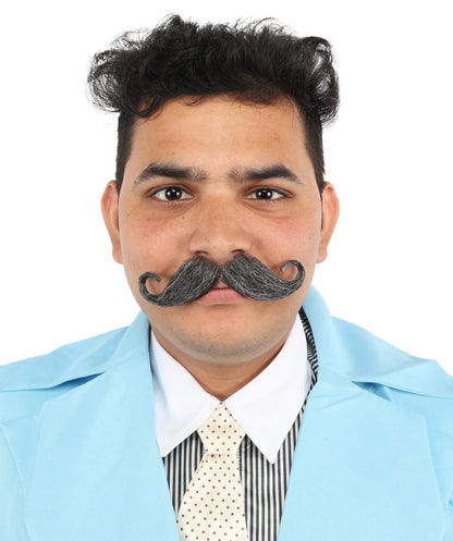 Men's Rollie Fingers Style Moustache Set | Gray Fancy Facial Hair