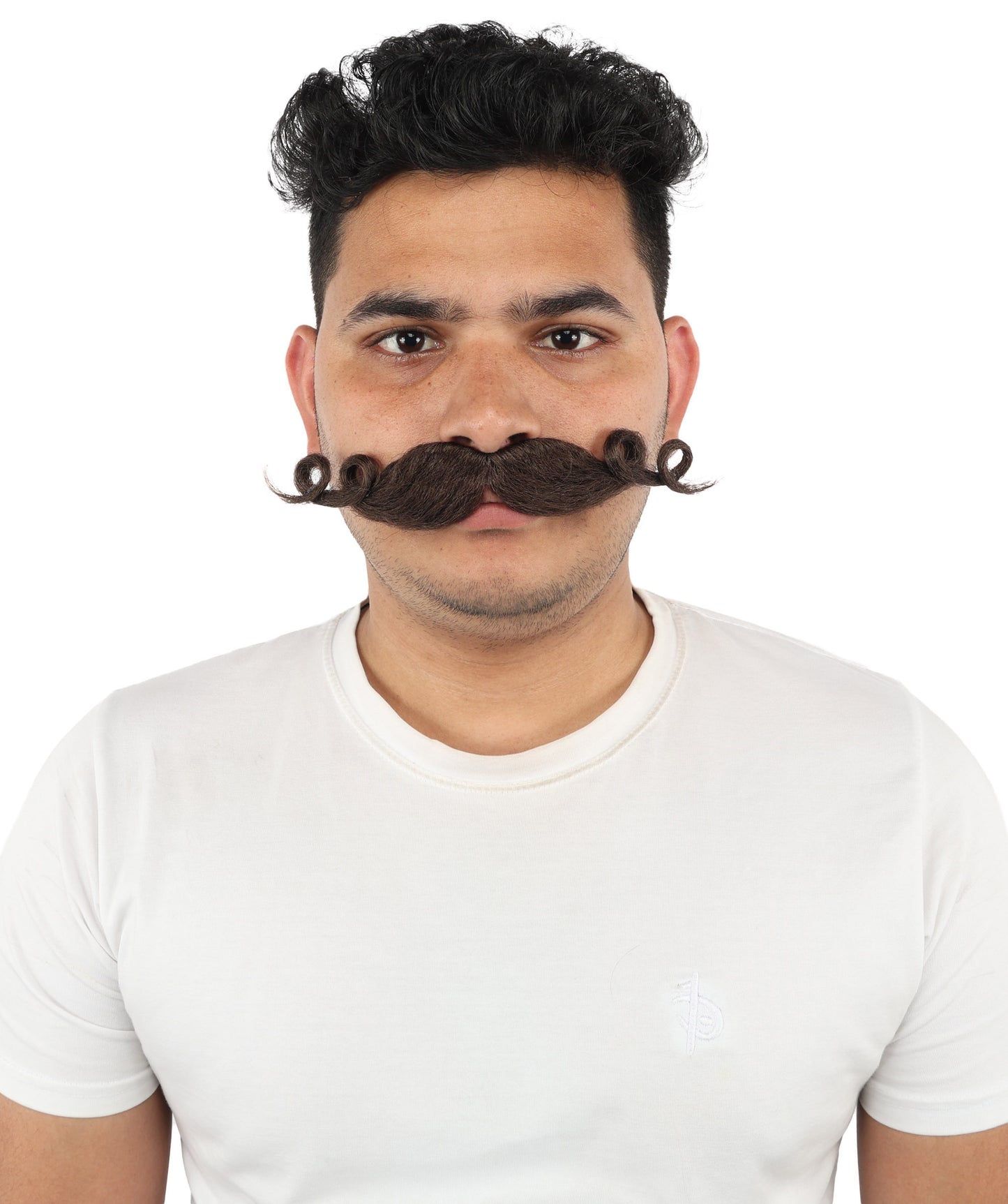 HPO Men’s Brown Curled Handlebar Mustache – Vintage Style Fake Facial Hair for Retro Characters | Ideal for Halloween, Cosplay and Themed Parties