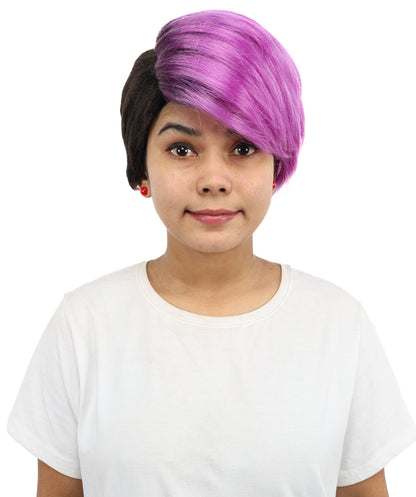 HPO Women’s Short Straight Bob Black & Purple Wig | Sleek Chin Length Hair for Halloween & Cosplay | Bold Color Style Fantasy Looks for Party Events