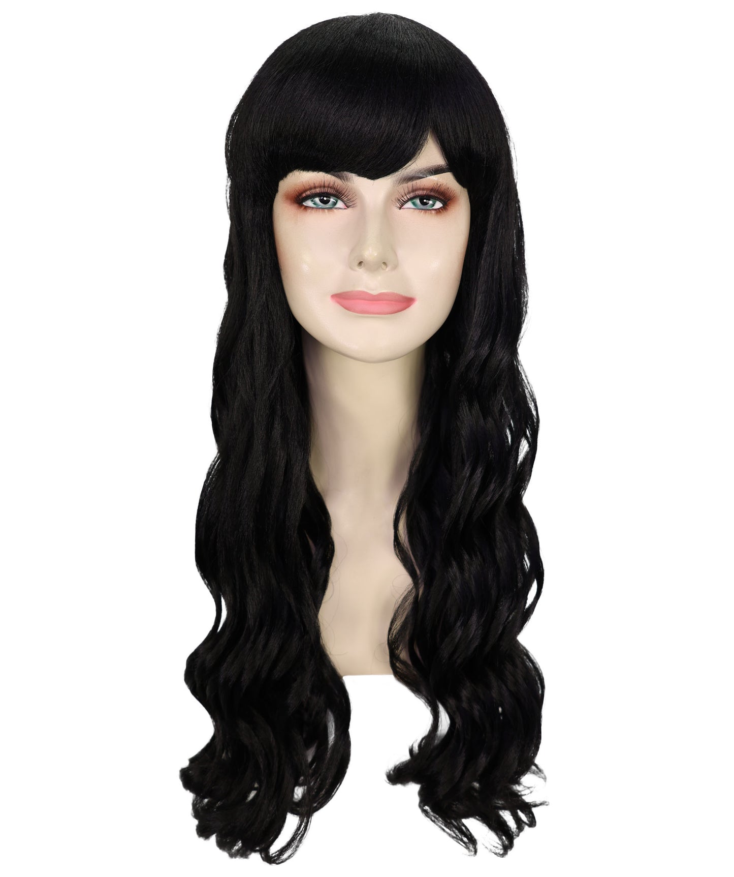 HPO Women's Red Long Wavy Desire Wig with Front Bangs | Halloween and Party Wig | Flame-retardant Synthetic Fiber  |  Premium Breathable Capless Cap