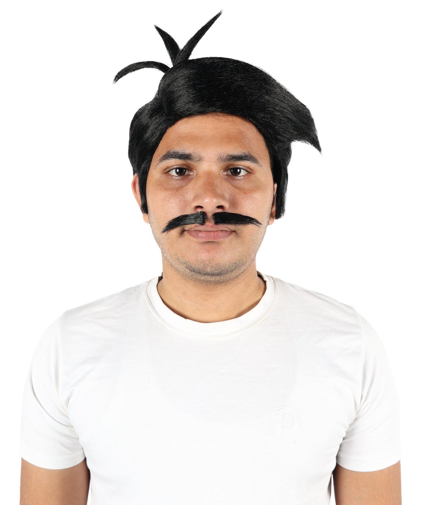 HPO Men's Western Outlaw Black Wig & Mustache Set | Short Black Synthetic Hairpiece with Matching Facial Hair | Ideal for Costume Parties & Roleplay
