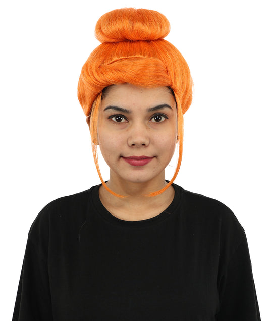 HPO Cavewoman Orange Wig – Women’s  Prehistoric Cartoon Bold Style Hairpiece | Stone Age Inspired Hair for Party Gatherings & Roleplay Events