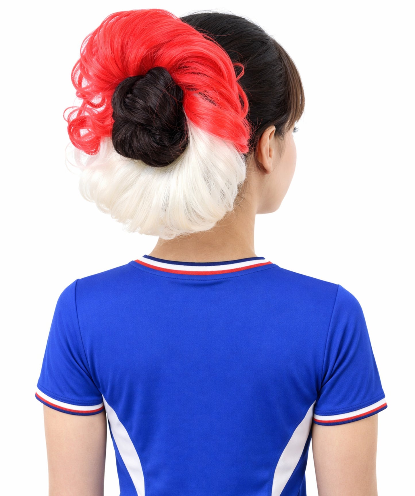 HPO Women's International Flag Hair Scrunchie Blonde and Red | Crafted from Flame-retardant Synthetic Febric | Ideal for party, Halloween, cosplay, theater, drag, performance, costume events