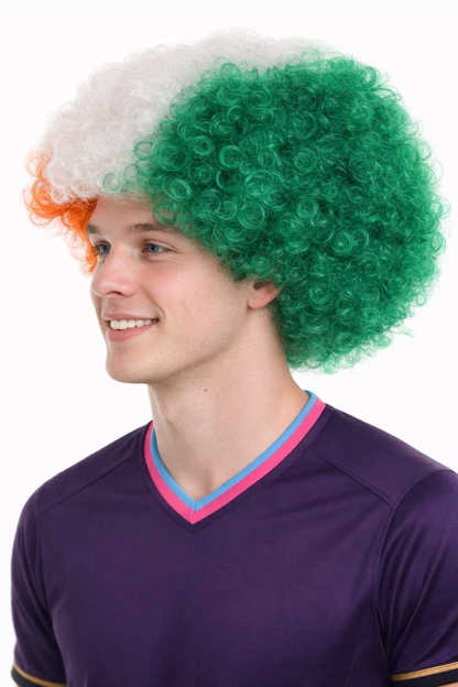 Ivory Coast Sport Afro Fun Wig | Africa White Green Orange Jumbo Wig