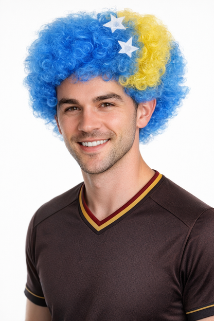 Bosnia and Herzegovina Sport Afro Fun Wig | Blue Yellow Wig