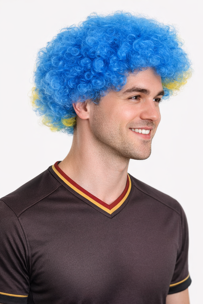 Bosnia and Herzegovina Sport Afro Fun Wig | Blue Yellow Wig