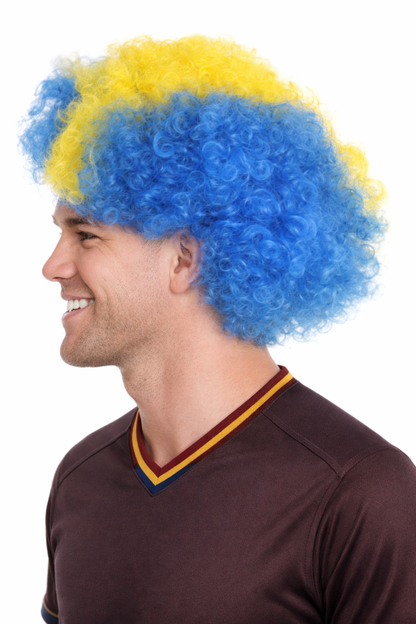 Bosnia and Herzegovina Sport Afro Fun Wig | Blue Yellow Wig
