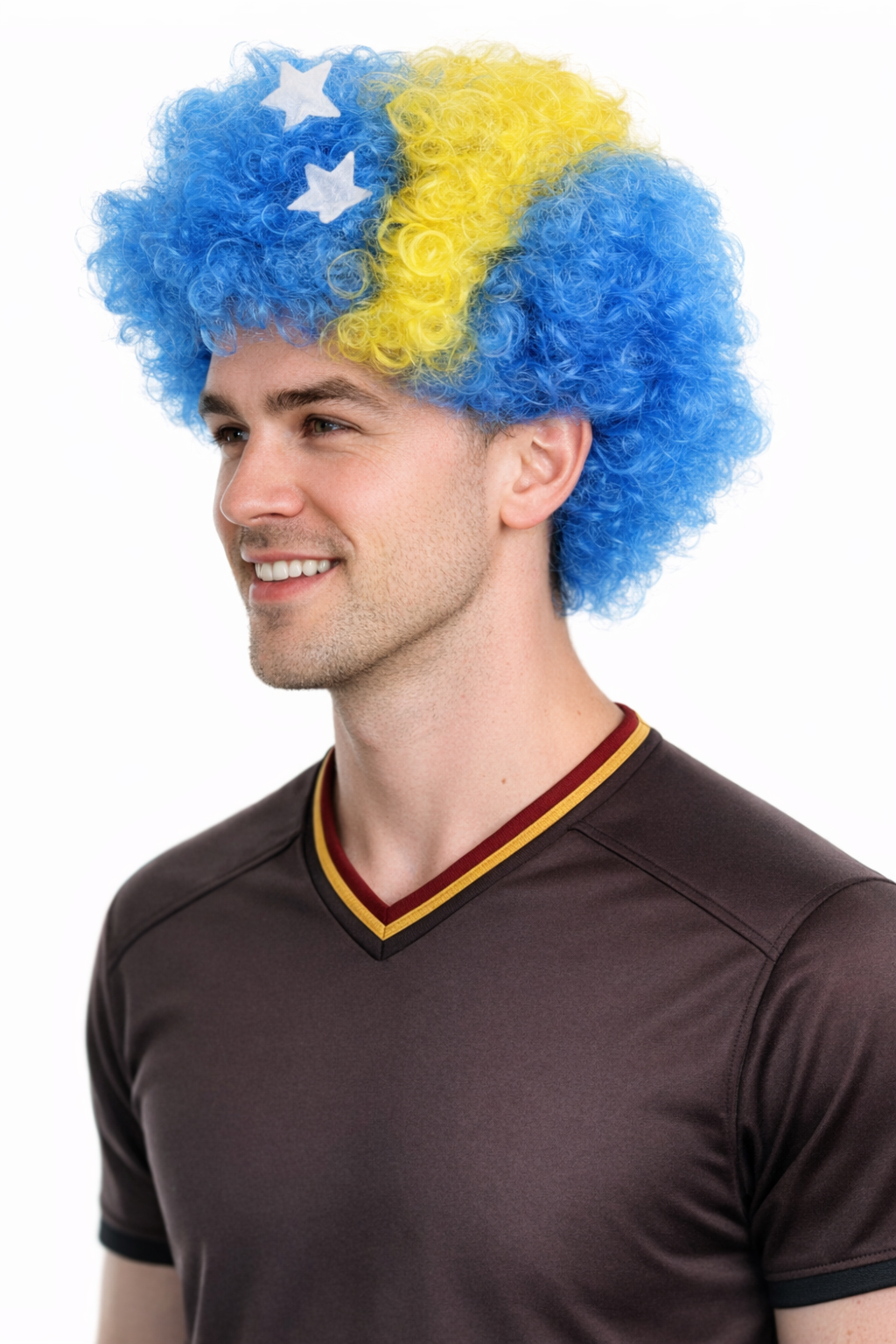 Bosnia and Herzegovina Sport Afro Fun Wig | Blue Yellow Wig