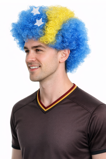 Bosnia and Herzegovina Sport Afro Fun Wig | Blue Yellow Wig