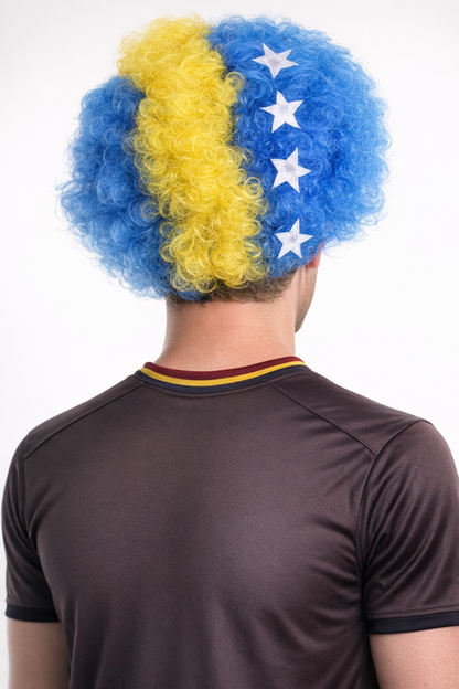 Bosnia and Herzegovina Sport Afro Fun Wig | Blue Yellow Wig