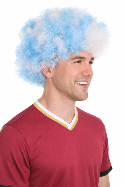 Greece Sport Afro Fun Wig | Blue White Super Size Jumbo Wig
