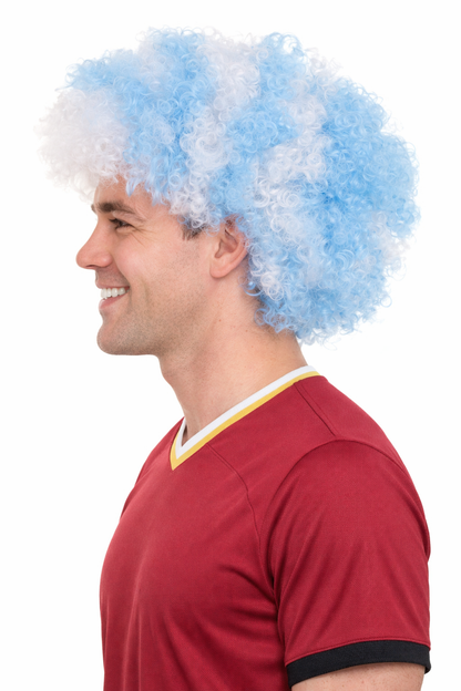 Greece Sport Afro Fun Wig | Blue White Super Size Jumbo Wig