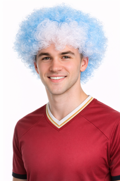 Greece Sport Afro Fun Wig | Blue White Super Size Jumbo Wig