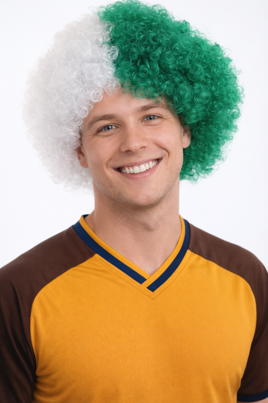 Jumbo Algeria Sport Afro Fun Wig | Super Sized White Green Wig