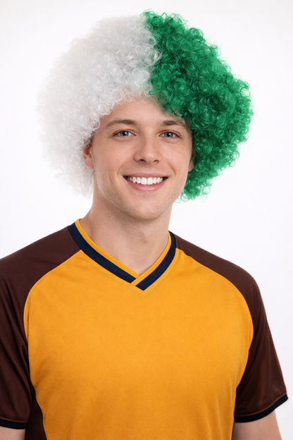 Jumbo Algeria Sport Afro Fun Wig | Super Sized White Green Wig